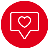 Icon mit Sprechblase und Herz, symbolisiert Social Media Kanäle und Likes